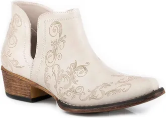 Roper Ava Boots Womens White Leather Embroidered Western Bootie HAM754