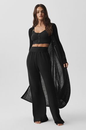 Alo | Sheer Cashmere Long Cardigan Top in Black, Size: Medium