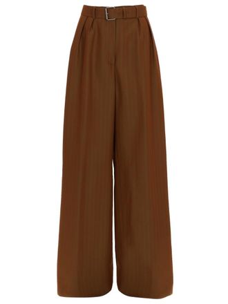 Dries Van Noten Neutral Wide-Leg Belted Wool-Blend Formal Pants