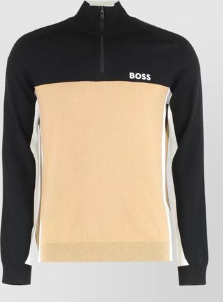 HUGO BOSS high collar zip sweater colorblock ribbed hems