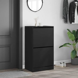 Berkfield Home Shoe Cabinet with 2 Flip-Drawers Black 60x42x108 cm | Size: 60 x 42 x 108 cm