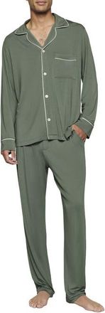 Eberjey William Stretch Tencel Modal Long Pajamas in Desert Sage/ivory at Nordstrom, Size Xx-Small