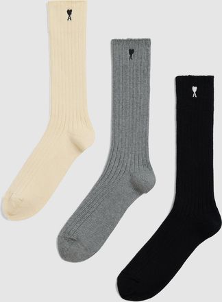 Ami Chaussettes Pack Three Ami De Coeur Blanc Gris Noir