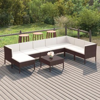 vidaXL 9 Pcs Garden Lounge Set Con Cojines Wicker Pe Brown