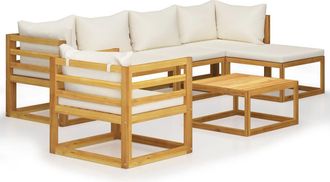vidaXL 7 Pcs Lounge Garden Lounge Con Coj&iacute;n Acacia Crema Masiva