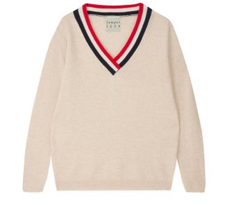 JUMPER 1234 Womens Stripe V-Neck Sweater In Oat