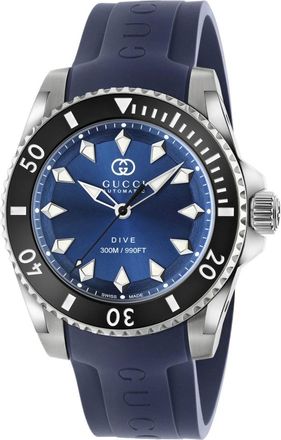 Gucci Accessoires, Dames, Blauw, ONE Size, Ya 136359 - Dive 40mm roestvrijstalen kast, blauwe wijzerplaat, keramische lunet en rubberen armband