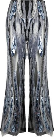 Alberta Ferretti Elegante wijde broek met franjes en pailletten - Dames - Wijde Broeken - Veelkleurig - M - Pailletten - Broeken
