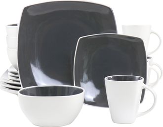 Gibson Home 16 Piece Stoneware Dinnerware Set in Grey