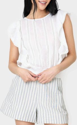 Elan Ruffle Sleeve Detail Smocked Blouse In White