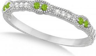 Allurez Vintage Stacking Diamond & Peridot Ring Band 14k White Gold (0.15ct)
