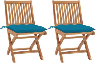 vidaXL Vidaxl - Sillas De Jard&iacute;n 2 Uds Madera De Teca Con Cojines Azul Claro