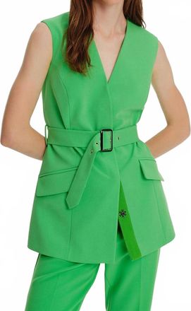 Exquise Belted Vest In Green