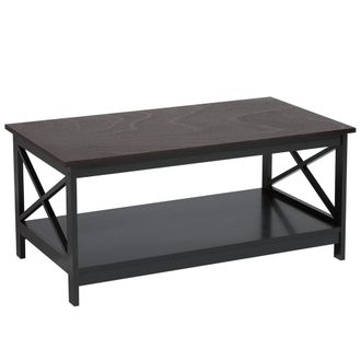 Beliani Mesa De Centro Negra 100 X 55 Cm 2 Niveles Estantes De Almacenamiento Minimalista Escandinava Foster