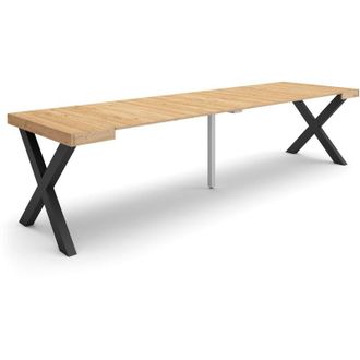 Skraut Home Mesa Consola Extensible, Mesa Comedor Plegable, 300, Para 14 Comensales, Patas Madera Maciza, Estilo Moderno, Roble - Skraut Home
