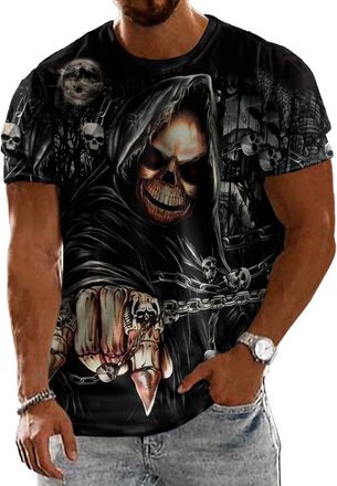 Generic Skull T-Shirts for Men Casual Halloween T-Shirt Creepy Skull Retro Graphic Tees Gothic Basic Top Summer Party Vacation Travel
