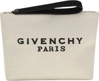 Givenchy Clutches, female, Beige, Size: ONE SIZE Canvas Pochette with Leather Strap
