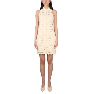 Max Mara Kleedjes, Dames, Wit, S, Button Closure Perforated