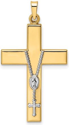 Diamond2Deal 14k Two-tone Gold Polished Hollow Rosary Cross Pendant