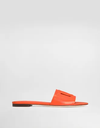 Dolce & Gabbana Calfskin Sliders With Dg Millennials Logo - Woman Slides And Mules Orange Leather 35.5