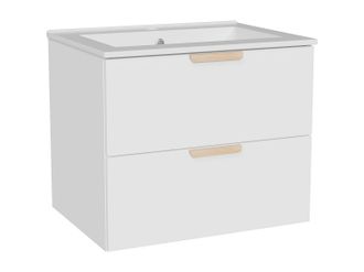 Vente-Unique Mueble de ba&ntilde;o suspendido con lavabo encastrado - Blanco - A60 cm - AVORELI