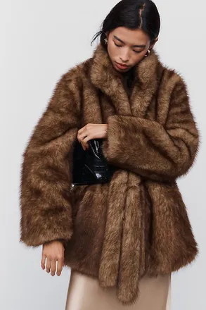 Avec Les Filles Faux Fur Funnel Neck Coat Jacket