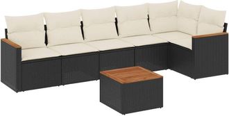 vidaXL Set De Comedor De Jard&iacute;n 7 Pzas Y Cojines Rat&aacute;n Sint&eacute;tico Negro Vidaxl