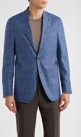 Jack Victor Hampton Blue Deco Plaid Wool & Silk Blend Sport Coat at Nordstrom Rack, Size 46 Regular