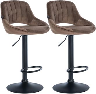 Clp Juego De 2 Taburetes De Bar Milet De Terciopelo Marr&oacute;n Metal Negro Mate