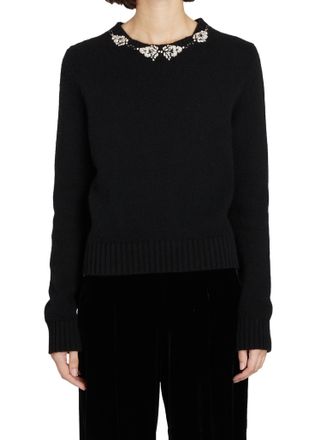 Giambattista Valli Knit Pullover With Rhinestone Collar Sweater In Black
