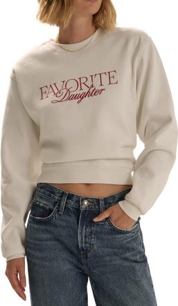 Favorite Daughter The Ritzy Embroidered Cotton Blend Crop Sweatshirt in Sugar/true Red at Nordstrom, Size X-Small