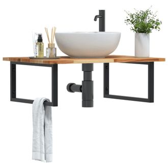 Berkfield Home Basin Shelf Wall Mounted Steel & Solid Wood Acacia in Brown