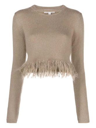 J.W.Anderson fringed-hem cropped jumper - women - Polyamide/Mohair/Merino - M - Brown