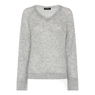 Bruuns Bazaar Fluffy BBAmera Knit - Dames - V-hals truien - Grijs - M - Leer - Truien & Vesten