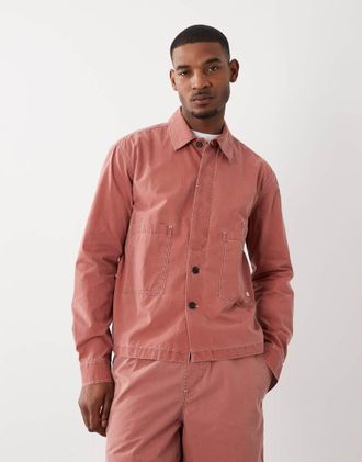 Farah Mattison - Camicia giacca a maniche lunghe rossa con logo in coordinato-Rosso