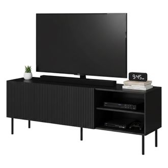 Dmora Mueble De Tv Molini, Aparador De Sal&oacute;n Con Cuatro Puertas Batientes, Elevado Del Suelo, 150x42 H52 Cm, Negro