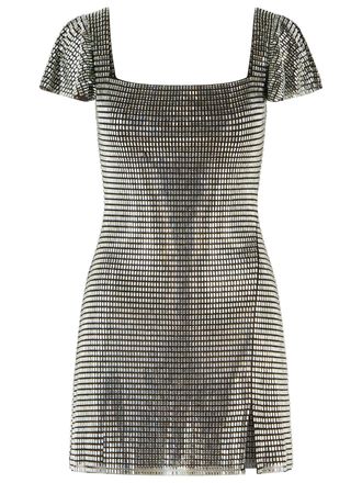 Self Portrait Grey Rhinestone Flutter-Sleeve Mini Dress