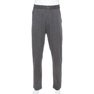 Armani Dark Grey Knit Striped Pattern Tapered Trousers 3Xl