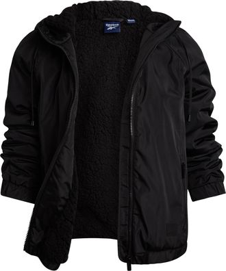Reebok Womens Windbreaker Jacket - Water and Wind Resistant Midweight Cozy Sherpa Fleece Insulated Softshell Jacket for Women, Black, L
