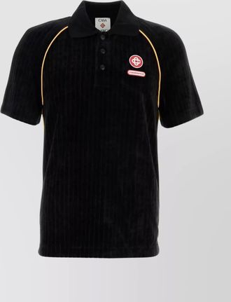 Casablanca ribbed collar corduroy polo shirt with short sleeves