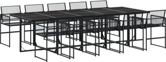 vidaXL 11 Piece Garden Dining Set Black Poly Rattan Vidaxl