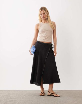 Arket Gonna midi nera in lino-Nero