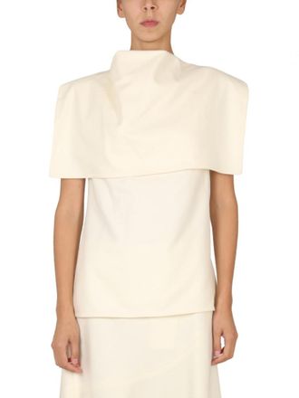 Jil Sander White Solid Mock Collar Top