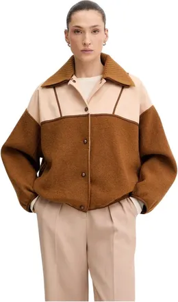 Sessun Jassen, Dames, Bruin, XS, Katoen, Tijuca Panelled Ribbed-Collar Bomber Jacket