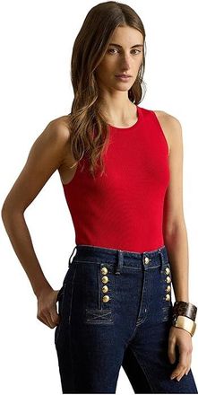Lauren Ralph Lauren Petite Rib-Knit Sleeveless Sweater Womens Clothing Cruise Red : PXS, Viscose