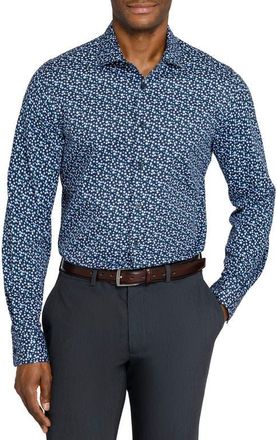 W.R.K Slim Fit Floral Stem Reworked Button-Up Shirt in Navy at Nordstrom, Size 16.5