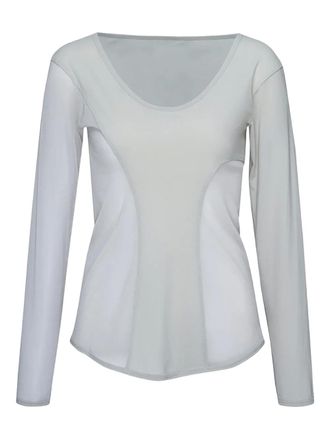 Issey Miyake mesh-panel long-sleeve shirt - women - Nylon/Polyester/Polyurethane - 2 - White