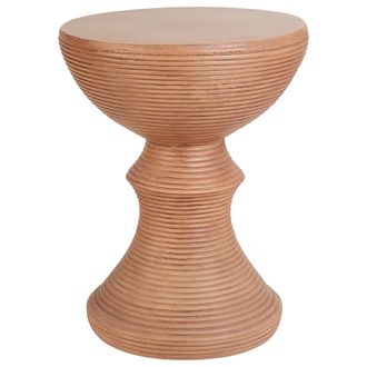 Beliani Mesa Auxiliar Mgo Fibra De Vidrio Forma Redonda Efecto Madera Clara Caldaro