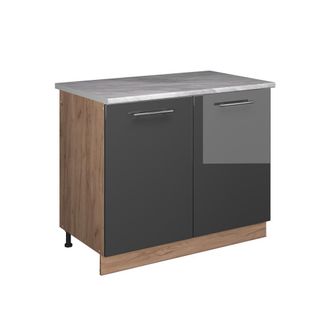 Vicco Mueble Bajo Para Fregadero Fame-line, Antracita Alto Brillo/roble Dorado, 100 Cm, Et M&aacute;rmol, Vicco