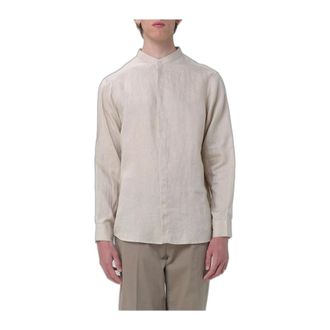 A|X Armani Exchange Linnen overhemd met mao-kraag - Heren - Overhemden - Beige - Maat: XL Linnen
